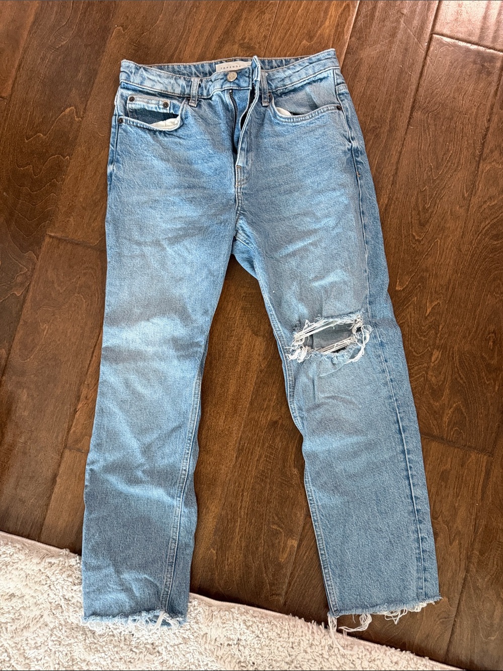 Topshop Light Blue Ripped Ankle Jeans
